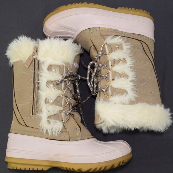 Khombu Andalyn Girls Tall Winter Snow Boot Faux Fur Lace Up Zipper Pink Beige 4 - Picture 5 of 12
